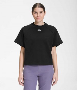 Black Women's The North Face Short Sleeve Felted Fleece Crew T-Shirt | IRELAND AFZN