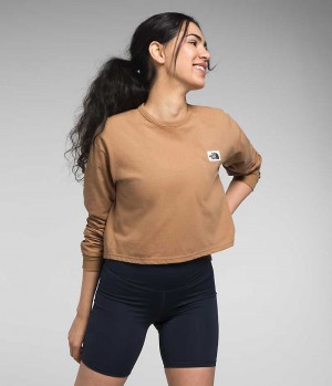 Brown Women's The North Face Long Sleeve Heritage Patch T-Shirt | DUBLIN HWOU