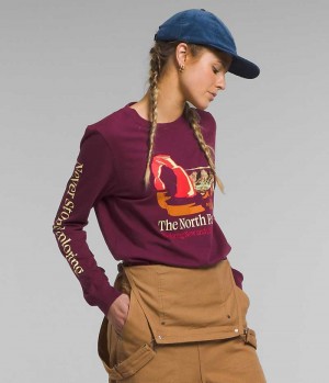 Burgundy Women's The North Face Long Sleeve Places We Love T-Shirt | IRELAND SQZR