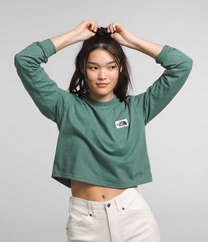 Green Women's The North Face Long Sleeve Heritage Patch T-Shirt | IRELAND NRJD