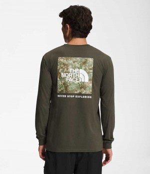 Olive Men's The North Face Long Sleeve Box NSE T-Shirt | DUBLIN OWLP