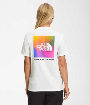 White Women's The North Face Short Sleeve Box NSE T-Shirt | DUBLIN DQAR