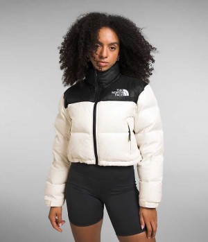 White / Black Women's The North Face Nuptse Short Puffer Jacket | IRELAND TVYC