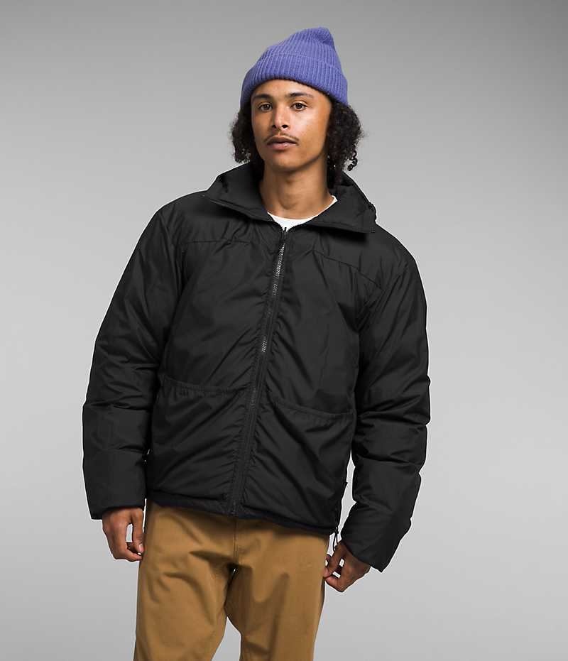 Black Men's The North Face Lhotse Reversible Hoodie Puffer Jacket | IRELAND XPKQ