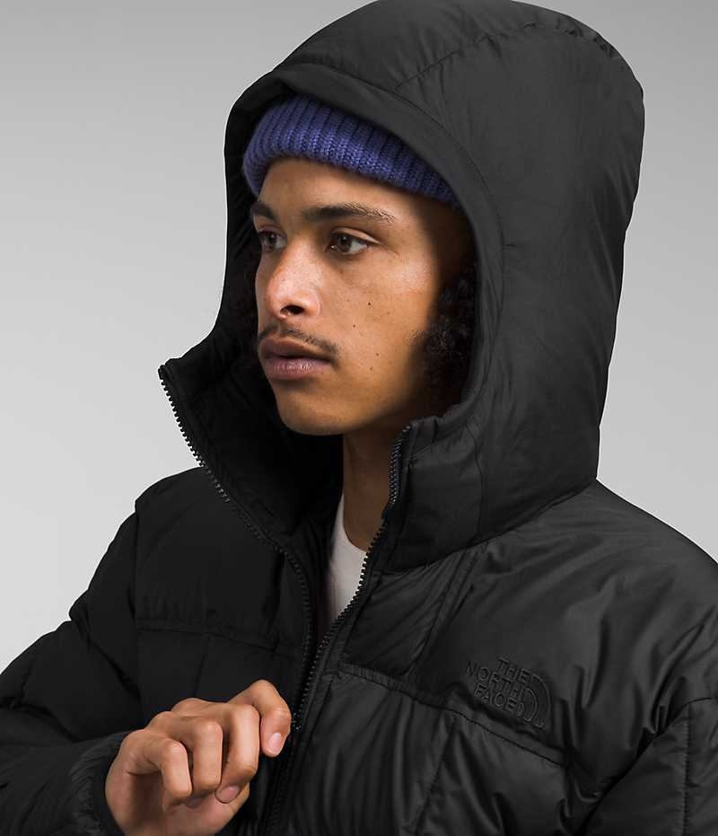 Black Men's The North Face Lhotse Reversible Hoodie Puffer Jacket | IRELAND XPKQ