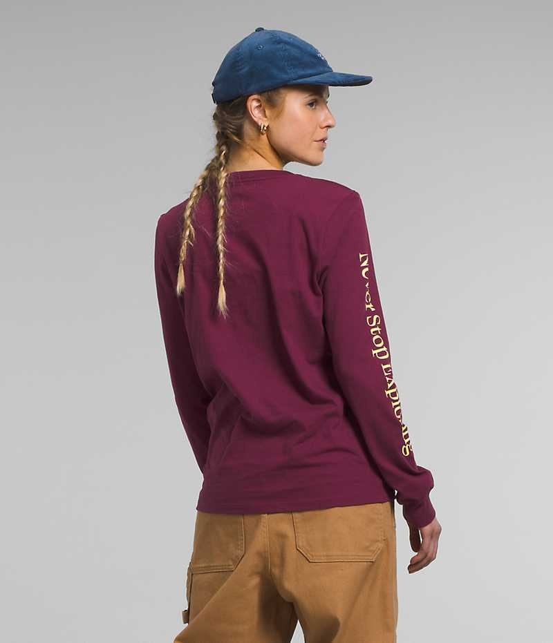 Burgundy Women's The North Face Long Sleeve Places We Love T-Shirt | IRELAND SQZR