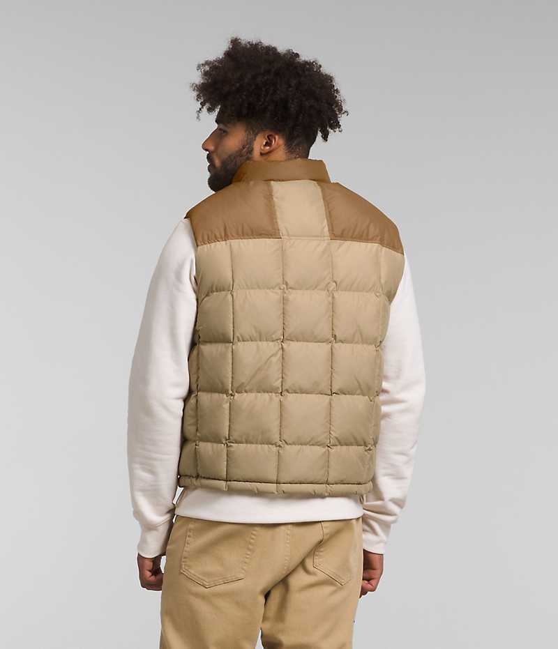 Khaki Men's The North Face Lhotse Reversible Down Vest | IRELAND LSNT