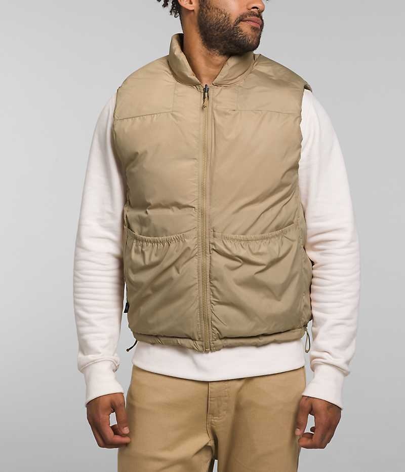 Khaki Men's The North Face Lhotse Reversible Down Vest | IRELAND LSNT