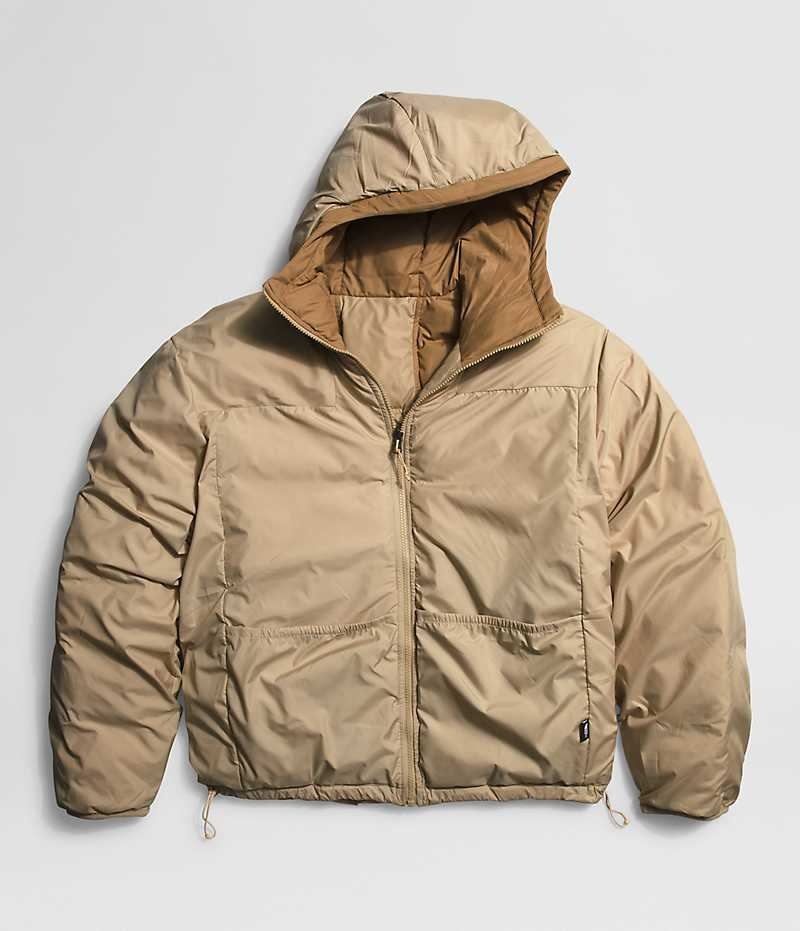 Khaki Men's The North Face Lhotse Reversible Hoodie Puffer Jacket | IRELAND XGRJ