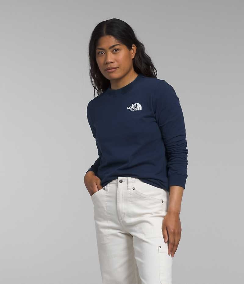 Navy Women\'s The North Face Long Sleeve Box NSE T-Shirt | DUBLIN IGFA