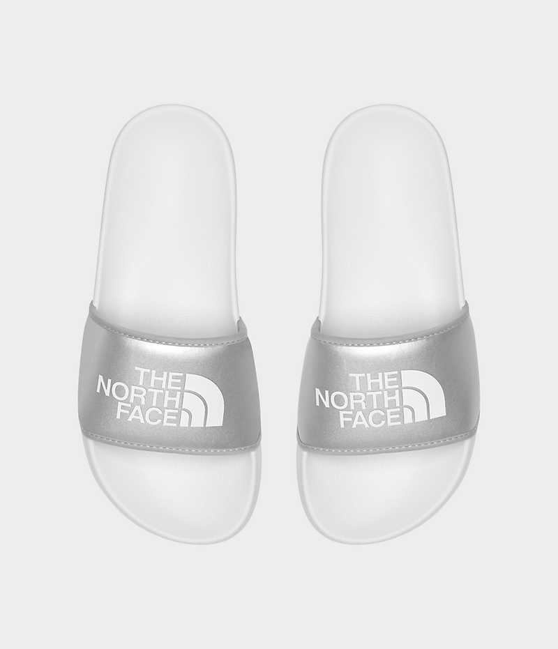 Silver / White Women's The North Face Base Camp III Metallic Slides | IRELAND VSAF