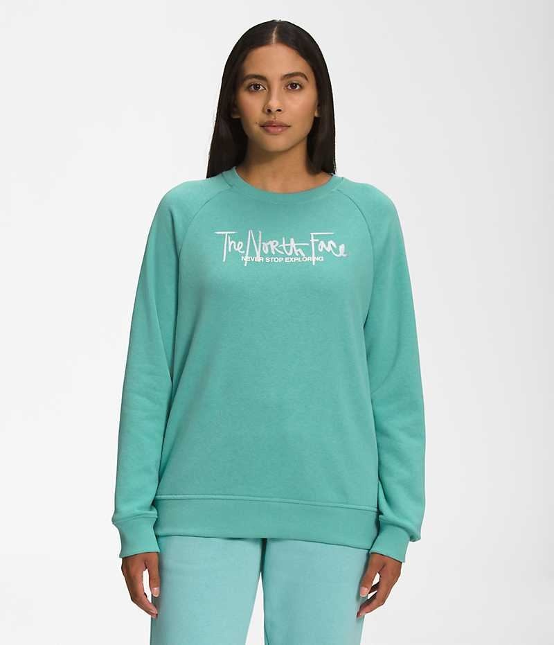 Turquoise Women\'s The North Face Graphic Injection Crew Pullover | DUBLIN TAPL