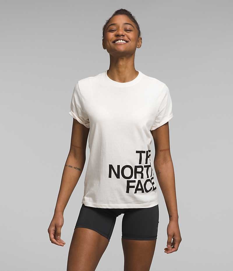 White Women\'s The North Face Short Sleeve Brand Proud T-Shirt | IRELAND KZIQ