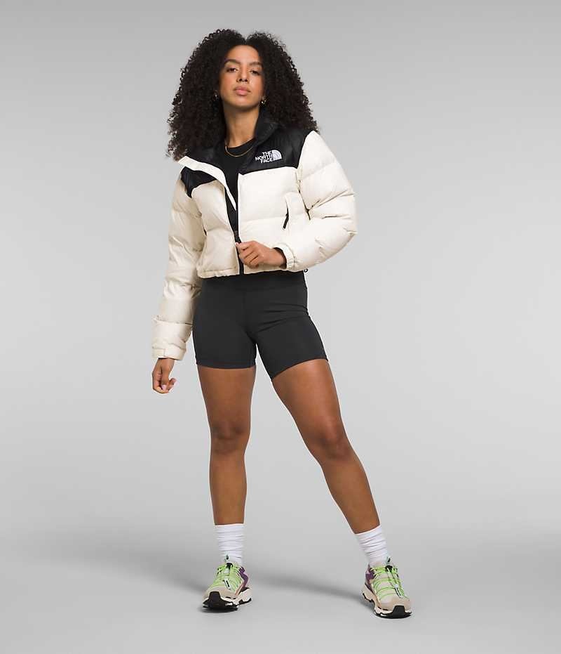 White / Black Women's The North Face Nuptse Short Puffer Jacket | IRELAND TVYC