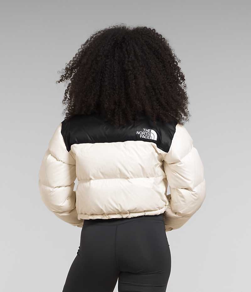 White / Black Women's The North Face Nuptse Short Puffer Jacket | IRELAND TVYC