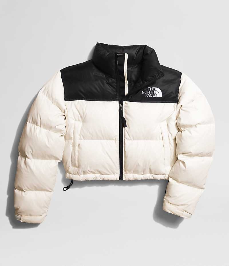 White / Black Women's The North Face Nuptse Short Puffer Jacket | IRELAND TVYC