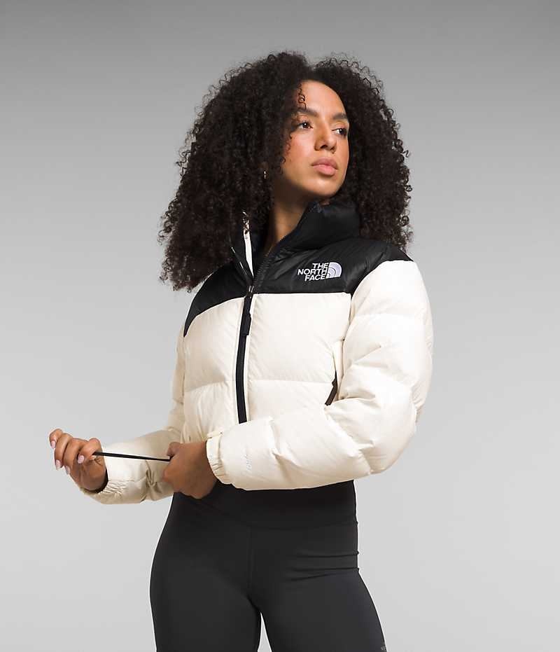 White / Black Women's The North Face Nuptse Short Puffer Jacket | IRELAND TVYC